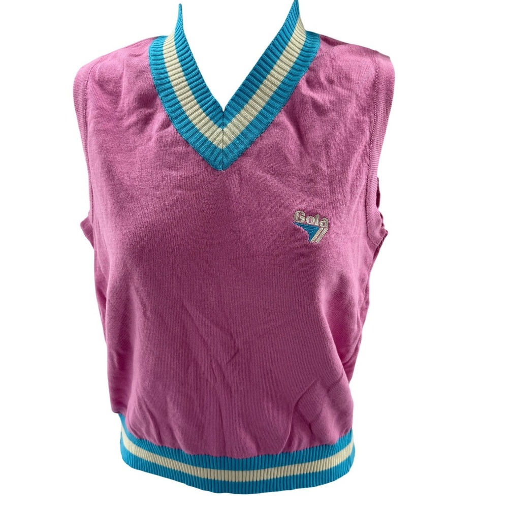 Gola Classics Pink V-Neck‎ Sweater Vest Retro Varsity Knit Size 10 NEW